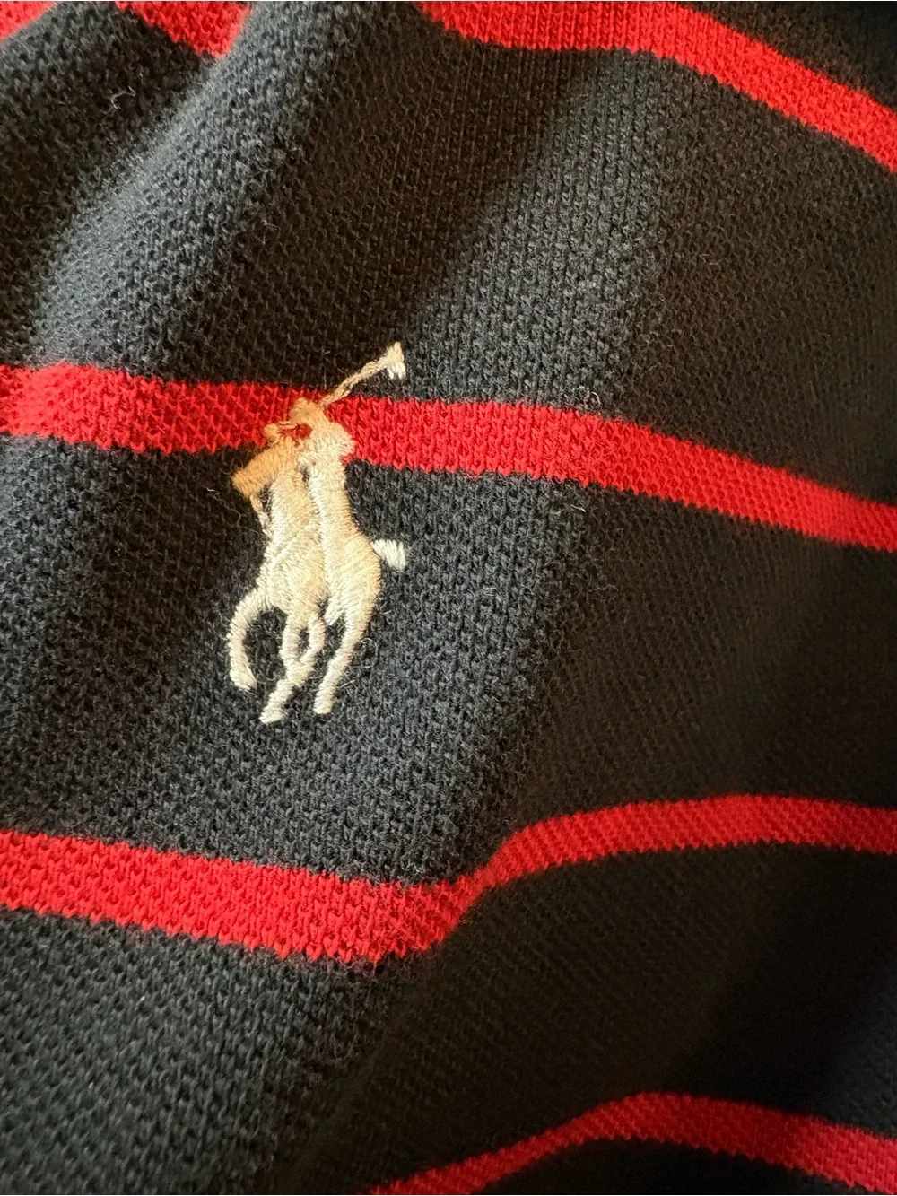 VTG Polo by Ralph Lauren Black and Red Striped Men's Polo Shirt
